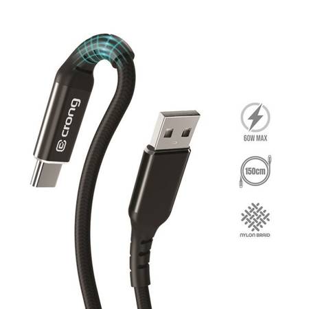 Crong Armor Link – Kabel 60W Z USB-C Na USB W Oplocie 150CM (Czarny)