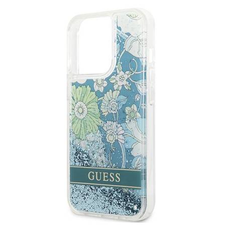 Etui Guess Flower Liquid Glitter - iPhone 13 Pro Max (Zielony)