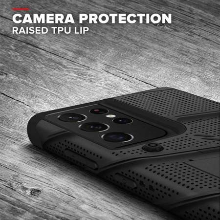ZIZO Bolt Cover - Pancerne Etui Samsung Galaxy S21 Ultra 5G Ze Szkłem 9H Na Ekran + Podstawka & Uchwyt Do Paska (Czarny)